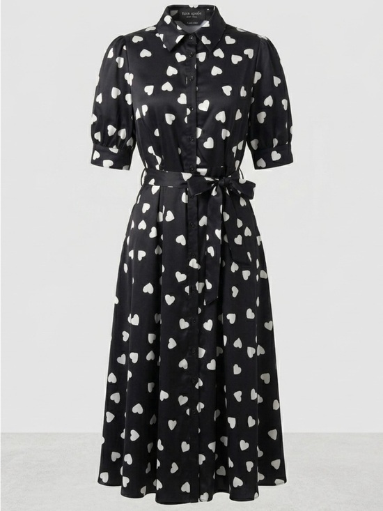 kate spade Dresses & Skirts - NWOT Kate Spade Black Heart Print Puff Sleeve Midi Shirtdress - 4 - Fabric Note!